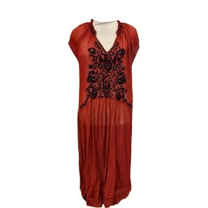 Free People Red Coverup with Black Embroidery